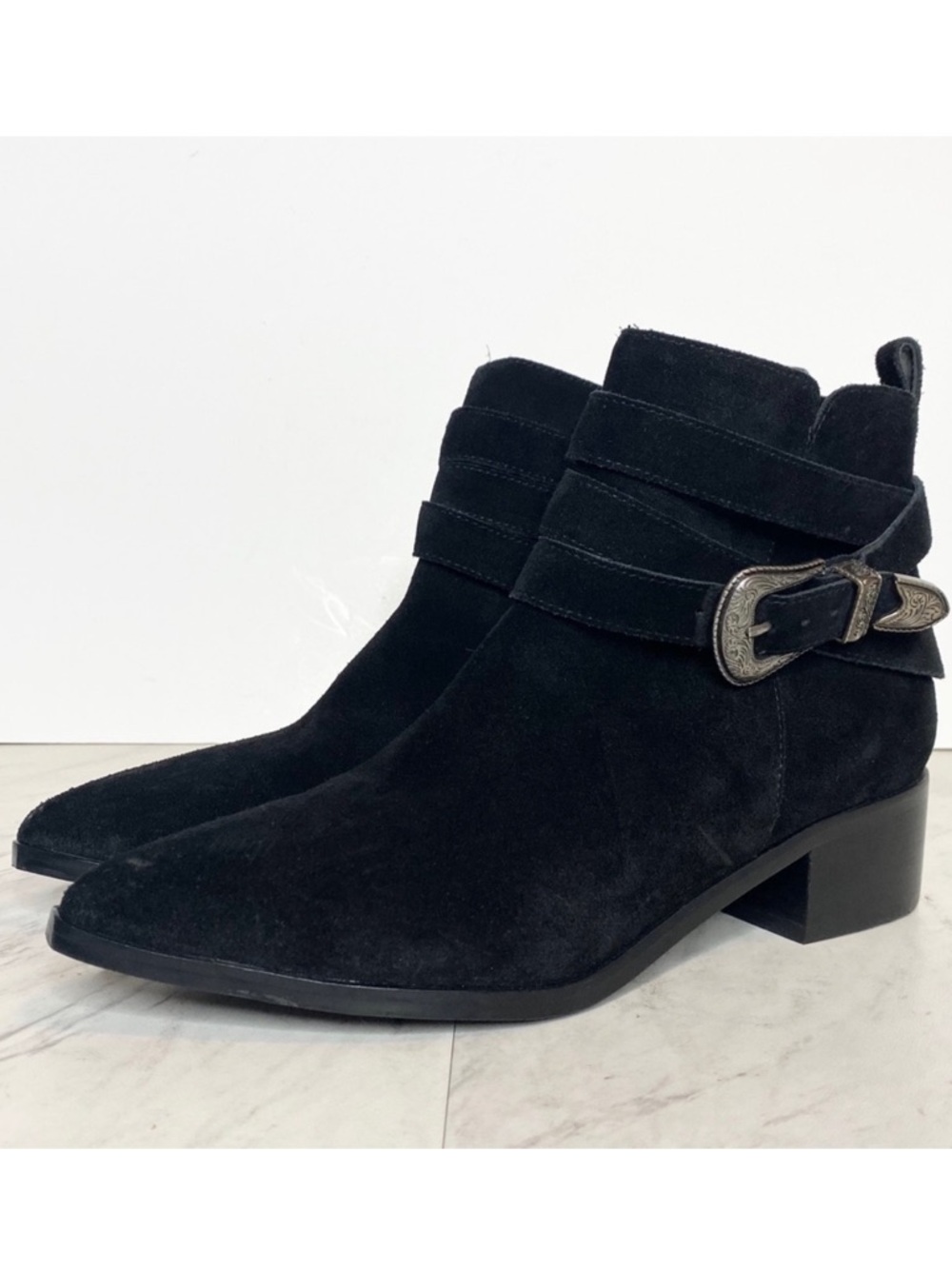 Marc Fisher Yandi Western Black Suede Bootie 7M